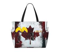 DJNGN Retro Canada Flag Large Capacity Beach Travel Bag - Ideal for Vacation, Reusable Canvas Bags for Camping, Groceries, Moving, Black, One Size