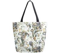 DJNGN Retro Paisley Flower Pattern Reusable Grocery Shopping Bag Canvas Tote Bag Large Collapsible Washable Handbag Shoulder for Women