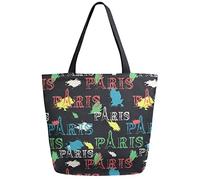 DJNGN Retro Paris Reusable Grocery Shopping Bag Canvas Tote Bag Large Collapsible Washable Handbag Shoulder for Women