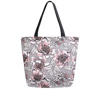 DJNGN Retro Peony Flower Reusable Grocery Shopping Bag Canvas Tote Bag Large Collapsible Washable Handbag Shoulder for Women