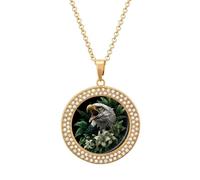DJNGN Roaring Eagle1 Green Lily Flowers Women's Pendant Necklace Gold Silver Charm Picture Necklaces Circle Jewelry