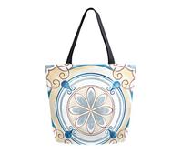 DJNGN Roma Floral In The Round Canvas Tote Bag Reusable Grocery Bags Tote Carrying Bag with Handles