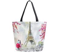 DJNGN Romantic Eiffel Tower Reusable Grocery Shopping Bag Canvas Tote Bag Large Collapsible Washable Handbag Shoulder for Women