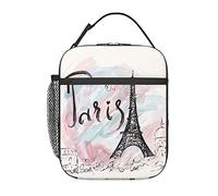 DJNGN Romantic France Paris Eiffel Tower Lunch Bag Insulated Lunch Box for Women Men,Durable Portable Adult Cooler Lunch Tote Boys Girls Lunchbox with Side Pocket for Work Office School