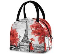 DJNGN Romantic Paris Eiffel Tower Art Painting Reusable Lunch Tote Bag with Front Pocket Zipper Closure Insulated Thermal Cooler Container Bag for Man Women Work Picnic Travel Beach Fishing