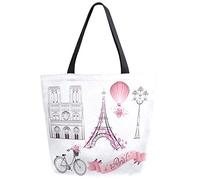 DJNGN Romantic Paris Eiffel Tower Extra Large Canvas Market Beach Travel Reusable Grocery Shopping Tote Bag Portable Storage HandBags