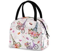 DJNGN Romantic Paris Eiffel Tower Hearts Bicycle Insulated Lunch Bag, Reusable Multi-Pocket Handle Container Cooler Tote Bag for Women&Men School Work Picnic Outdoor Travel