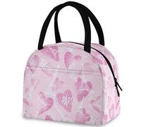 DJNGN Romantic Paris Eiffel Tower Hearts Reusable Lunch Tote Bag with Front Pocket Zipper Closure Insulated Thermal Cooler Container Bag for School Work Picnic Travel Fishing Beach