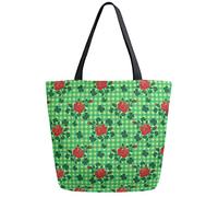 DJNGN Rose Floral Green Plaid Reusable Grocery Shopping Bag Canvas Tote Bag Large Collapsible Washable Handbag Shoulder for Women