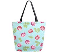 DJNGN Rose Flower Polka Dot Reusable Grocery Shopping Bag Canvas Tote Bag Large Collapsible Washable Handbag Shoulder for Women