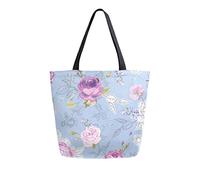 DJNGN Roses Pattern Canvas Tote Bag Reusable Grocery Bags Tote Carrying Bag with Handles