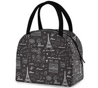 DJNGN Rromantic Paris Eiffel Tower Black White Reusable Lunch Tote Bag with Front Pocket Zipper Closure Insulated Thermal Cooler Container Bag for School Work Picnic Travel Fishing Beach