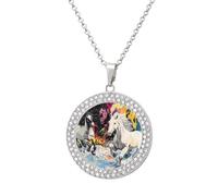 DJNGN Running Horses ArtisticRiver Women's Pendant Necklace Gold Silver Charm Picture Necklaces Circle Jewelry