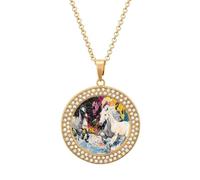 DJNGN Running Horses ArtisticRiver Women's Pendant Necklace Gold Silver Charm Picture Necklaces Circle Jewelry