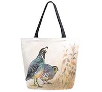 DJNGN Rural Style Two Quails Print Extra Large Canvas Shoulder Tote Top Handle Bag for Gym Beach Travel Shopping