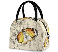 DJNGN Rural Wild Flower Butterfly Reusable Lunch Tote Bag Insulated Thermal Cooler Container Bag for Back to School Work Picnic Travel Fishing Beach