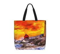 DJNGN Sea Sunset Lighthouse Casual Shoulder Bag Handbag Reusable Shopping Travel Grocery Bag Tote Gifts For Women