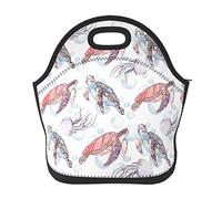 DJNGN Sea Turtle Jellyfish Lunch Bag Neoprene Insulated Cooler Lunch Tote Waterproof and Durable with Zipper for Kids Picnic Travel Lunch Bag