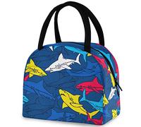 DJNGN Seamless Pattern with Abstract Shark Symbols Desi Reusable Lunch Tote Bag with Front Pocket Zipper Closure Insulated Thermal Cooler Container Bag for Man Women Work Picnic Travel Beach Fishing