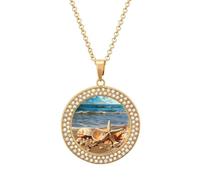 DJNGN Seashells on The Sandy Beach Diamond Necklace Sparkle Pendant Necklace for Women Customizable Photo Necklace Classic Luxury Love Clavicle Neckband Fine Jewelry Anniversary Birthday Gifts