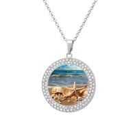 DJNGN Seashells on The Sandy Beach Diamond Necklace Sparkle Pendant Necklace for Women Customizable Photo Necklace Classic Luxury Love Clavicle Neckband Fine Jewelry Anniversary Birthday Gifts