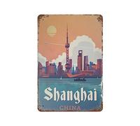 DJNGN Shanghai The Bund Retro Iron Painting Vintage Metal Sign Tin Sign Art Hanging Coffee Shop Bar Club Poster Plaque For Home Kitchen Garden Garage Wall Artwork Decor 8"x12"in