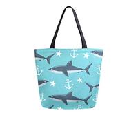 DJNGN Shark Seamless Pattern Canvas Tote Bag Reusable Grocery Bags Tote Carrying Bag with Handles