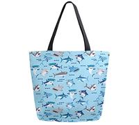 DJNGN Sharks Have Fun Reusable Grocery Shopping Bag Canvas Tote Bag Large Collapsible Washable Handbag Shoulder for Women