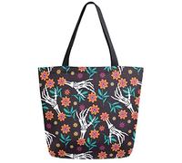 DJNGN Skull Hand and Flowers Reusable Grocery Shopping Bag Canvas Tote Bag Large Collapsible Washable Handbag Shoulder for Women