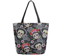 DJNGN Skull Rose Floral Reusable Grocery Shopping Bag Canvas Tote Bag Large Collapsible Washable Handbag Shoulder for Women
