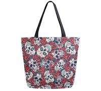 DJNGN Skull with Rose Floral Reusable Grocery Shopping Bag Canvas Tote Bag Large Collapsible Washable Handbag Shoulder for Women