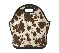 DJNGN Soft Neoprene Cow Print Lunch Tote Bag Lightweight Insulated Reusable Lunch Bag for Outdoor Travel Work School