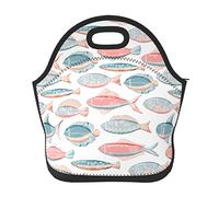 DJNGN Soft Neoprene Fish Lunch Tote Bag Lightweight Insulated Reusable Lunch Bag for Outdoor Travel Work School