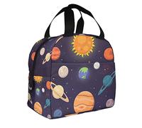 DJNGN Space Planet Large Lunch Bag Solar System Cute Cartoon Colorful Bright Planets Universe Outer Space Reusable Lunch Bag for Day Trips Beaches Sports