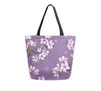 DJNGN Spring Flowers On Purple Canvas Tote Bag Women Casual Shoulder Handbag Shopping Bag
