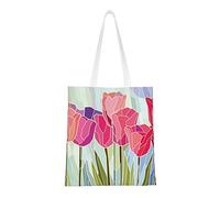 DJNGN Stained Glass Pink Tulips Casual Shoulder Bag Handbag Reusable Shopping Travel Grocery Bag Tote Gifts For Women