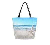 DJNGN Starfish On The Beach Canvas Tote Bag Reusable Grocery Bags Tote Carrying Bag with Handles