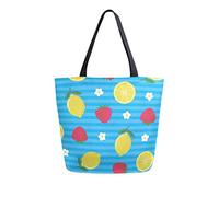 DJNGN Strawberry And Lemon Canvas Tote Bag Reusable Grocery Bags Tote Carrying Bag with Handles