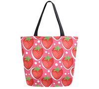 DJNGN Strawberry and Polka Dot Reusable Grocery Shopping Bag Canvas Tote Bag Large Collapsible Washable Handbag Shoulder for Women