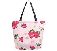 DJNGN Strawberry Flower Reusable Grocery Shopping Bag Canvas Tote Bag Large Collapsible Washable Handbag Shoulder for Women