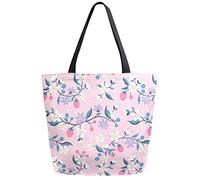DJNGN Strawberry Flowers Reusable Grocery Shopping Bag Canvas Tote Bag Large Collapsible Washable Handbag Shoulder for Women