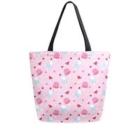 DJNGN Strawberry Ice Cream Love Reusable Grocery Shopping Bag Canvas Tote Bag Large Collapsible Washable Handbag Shoulder for Women