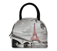 DJNGN Stylish Eiffel Tower Paris in Monochrome Style Reusable Lunch Tote Bag with Front Pocket Zipper Closure Insulated Thermal Cooler Container Bag for Man Women Work Picnic Travel Beach Fishing