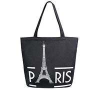 DJNGN Stylish Eiffel Tower Paris Pattern Extra Large Canvas Shoulder Tote Top Storage Handle Bag for Gym Beach Weekender Travel Reusable Grocery Shopping,Black White