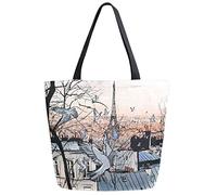 DJNGN Stylish Eiffel Tower Paris Print Extra Large Canvas Beach Travel Gym Reusable Grocery Shopping Tote Bag