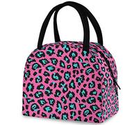 DJNGN Stylish Leopard Pink Cheetah Skin Pattern Reusable Lunch Tote Bag with Front Pocket Zipper Closure Insulated Thermal Cooler Container Bag for Man Women Work Picnic Travel Beach Fishing