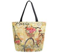 DJNGN Stylish Paris Eiffel Tower Bike Vintage Poster Pattern Extra Large Canvas Beach Travel Gym Reusable Grocery Shopping Tote Bag