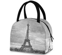 DJNGN Stylish Rain Paris Eiffel Tower Reusable Lunch Tote Bag with Front Pocket Zipper Closure Insulated Thermal Cooler Container Bag for Man Women Work Picnic Travel Beach Fishing