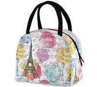 DJNGN Stylish Romantic Paris Love Eiffel Tower Valentines Day Reusable Lunch Tote Bag Insulated Thermal Cooler Container Bag for Back to School Work Picnic Travel Fishing Beach