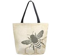 DJNGN Stylish Vintage Honeycomb Bee Extra Large Canvas Shoulder Tote Top Storage Handle Bag for School Gym Beach Weekender Travel Reusable Grocery Shopping